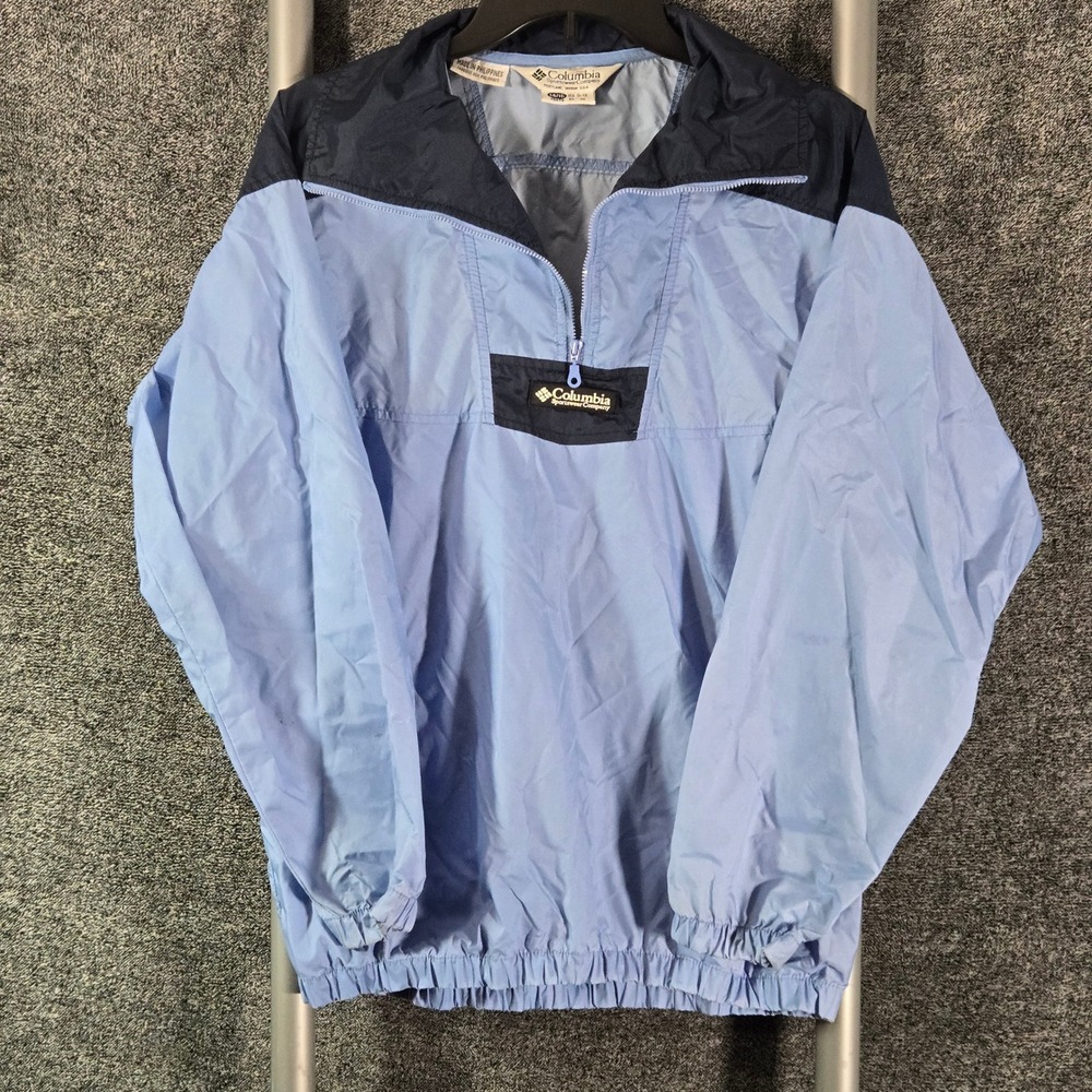Columbia Kids Light Blue Navy Quarter Zip Windbreaker Pullover Size 14/16 L